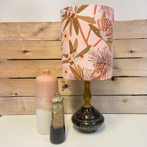 Mid-Century Ellis Era Ceramic Table Lamp With Blush Floral Shade