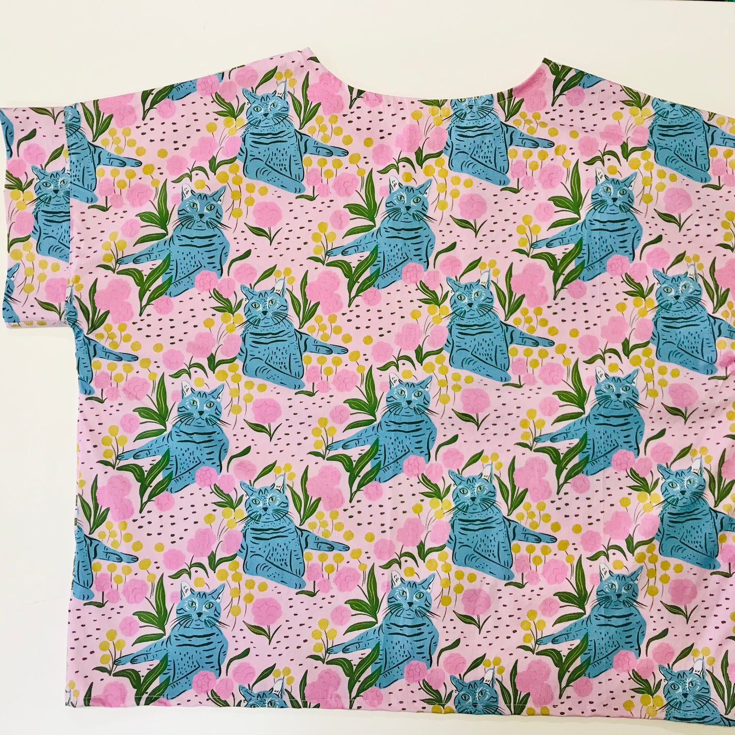 Handmade Women’s Box Top - Blue Cats (M/L)
