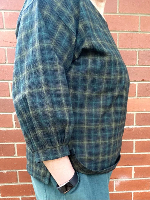 Women's Handmade Poet Top - Forest Check