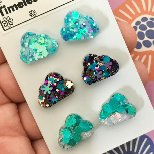 Novelty Resin Sparkle Stud Earrings - triple pack