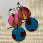 Hand painted leather bold statement earrings - Reversible Double Huggies (large)