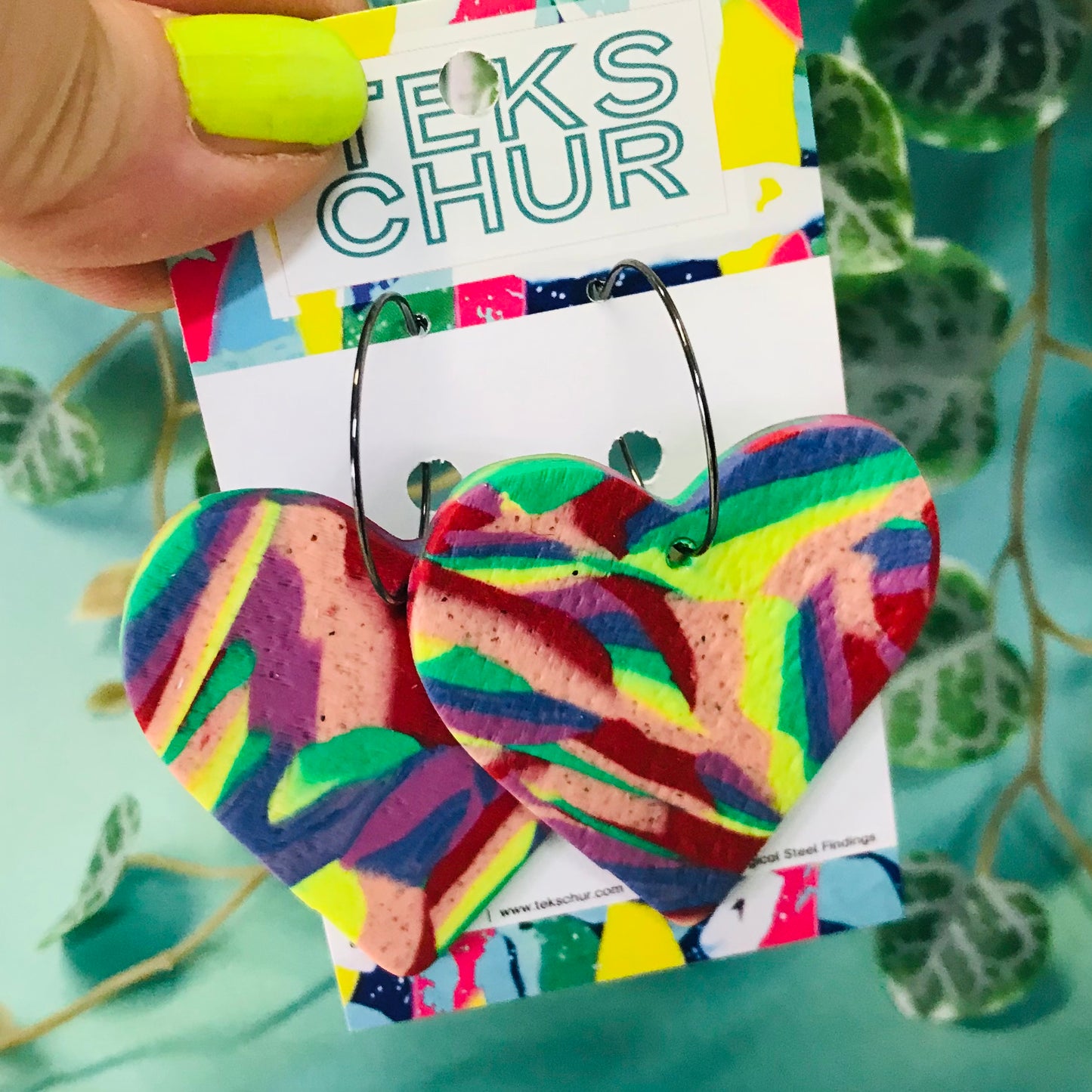 Polymer Clay Statement Earrings - Hearts