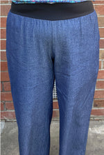 Women's Handmade Band Pants - Blue Denim