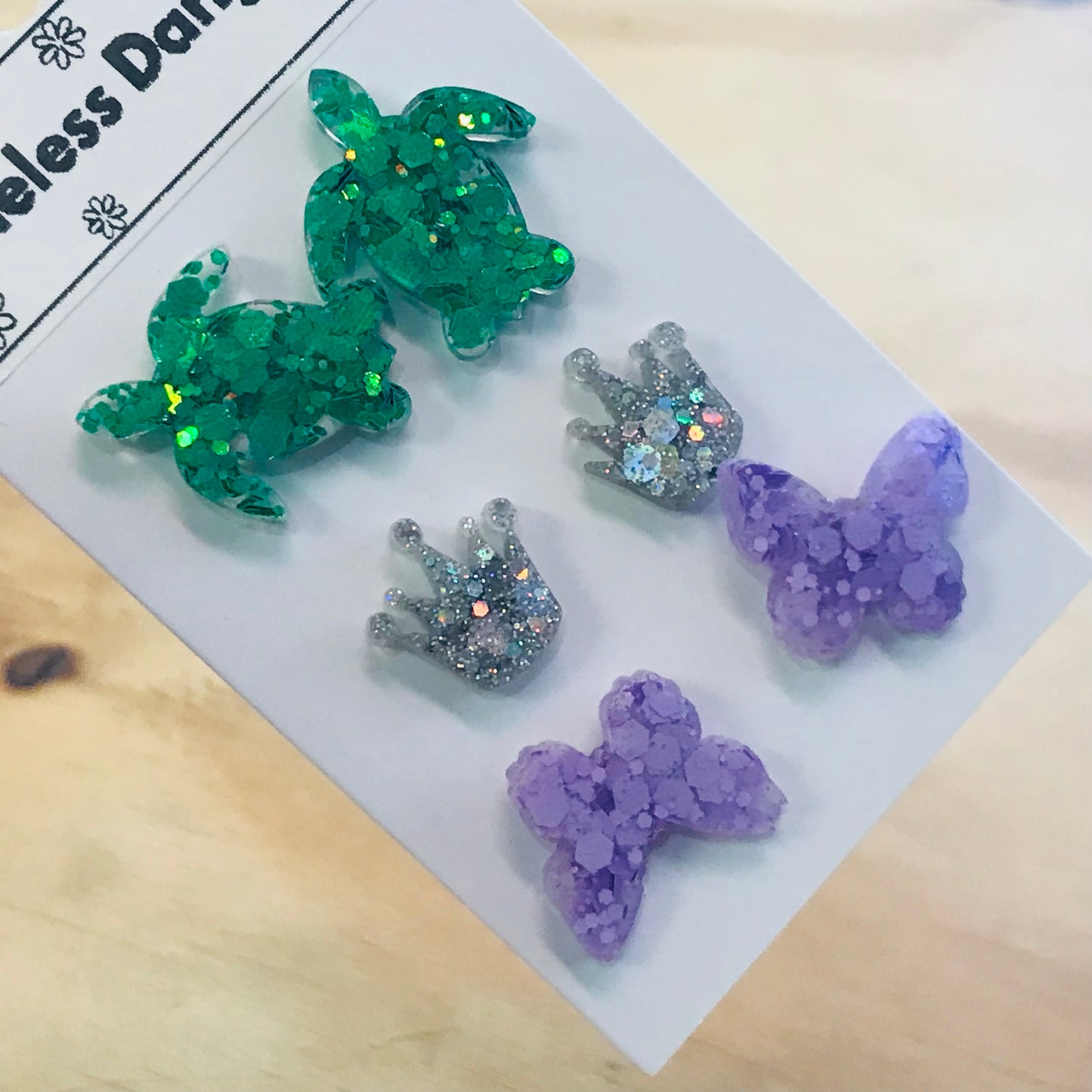 Novelty Resin Sparkle Stud Earrings - triple pack