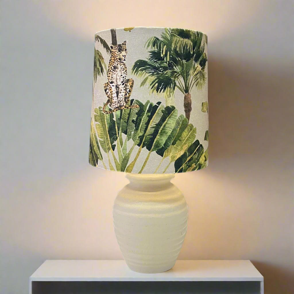 Cream Textued Rippled Table Lamp with Jungle Palms Shade