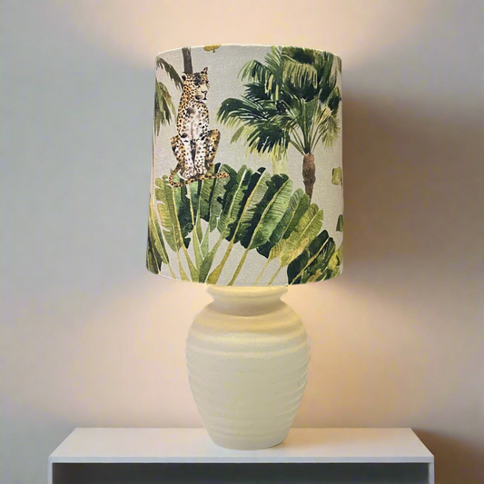 Cream Textued Rippled Table Lamp with Jungle Palms Shade