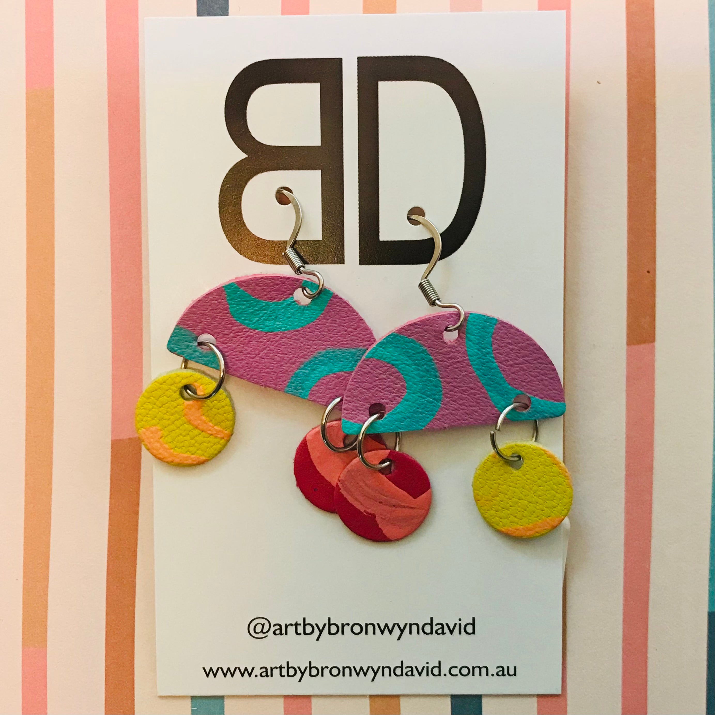 Hand painted leather bold statement earrings - The Dome Mini (with hook)