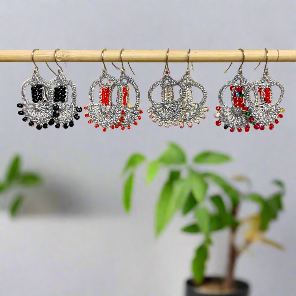Handcrafted Crochet Earrings - Persian Style with Bead Detail