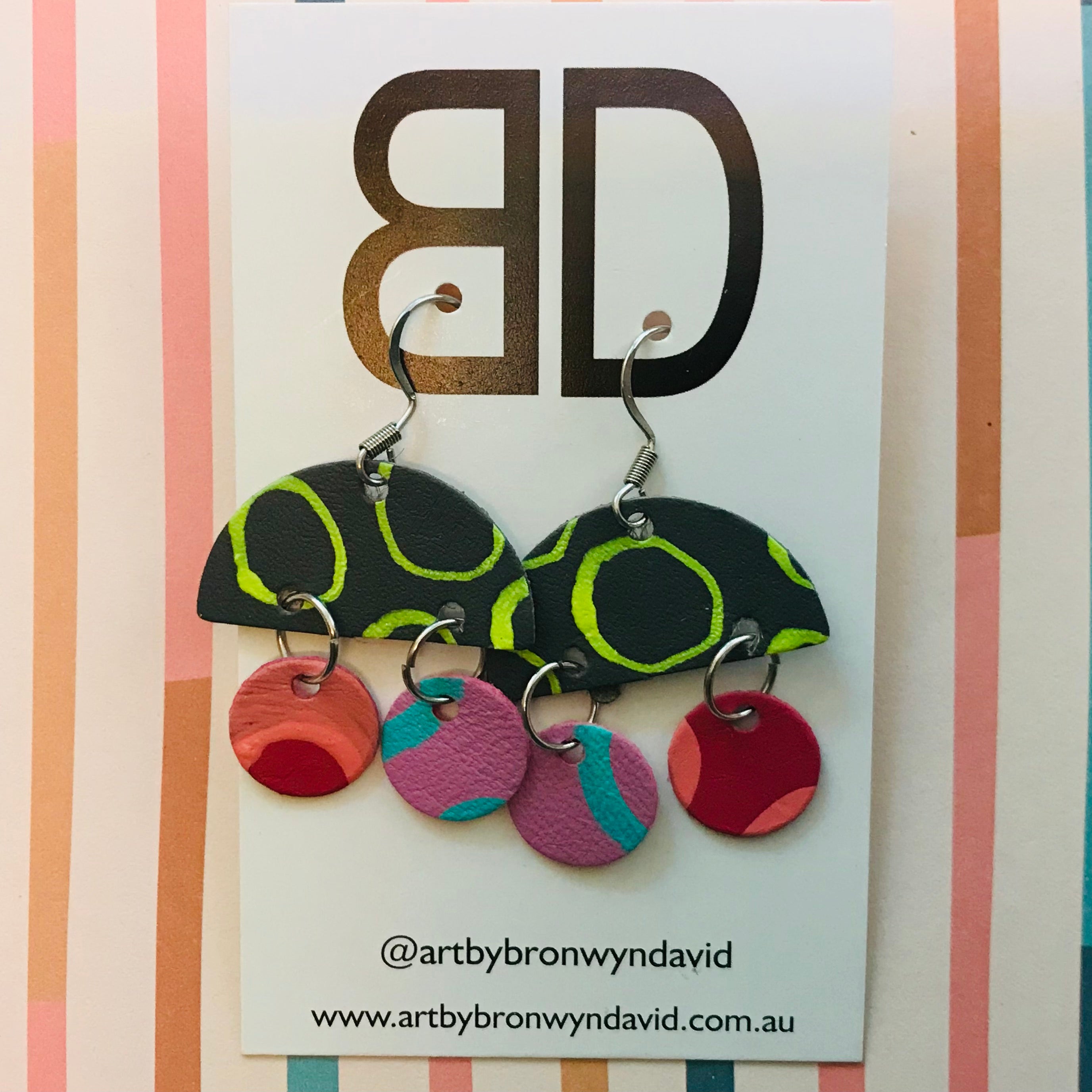 Hand painted leather bold statement earrings - The Dome Mini (with hook)