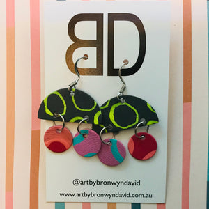 Hand painted leather bold statement earrings - The Dome Mini (with hook)