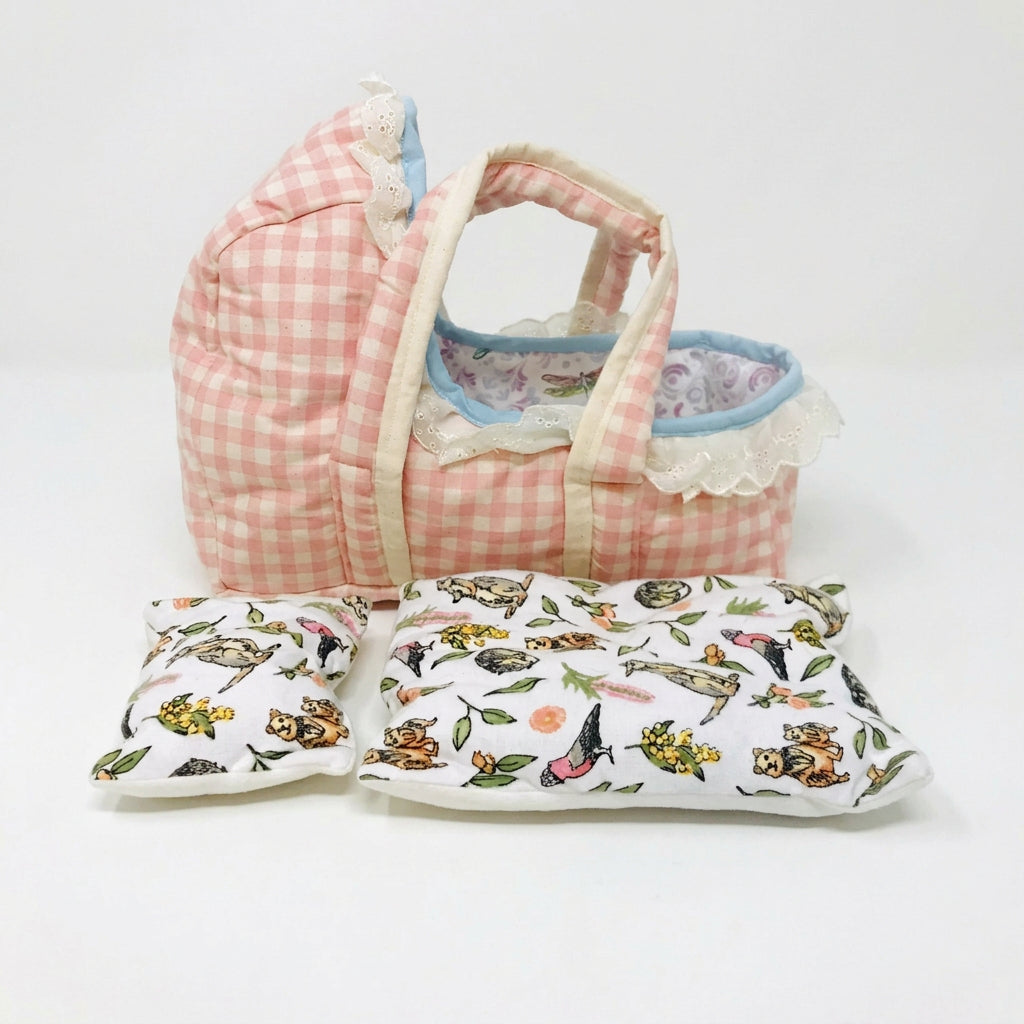 Cloth Carrier Dolls Basket Set with Blanket and Pillow