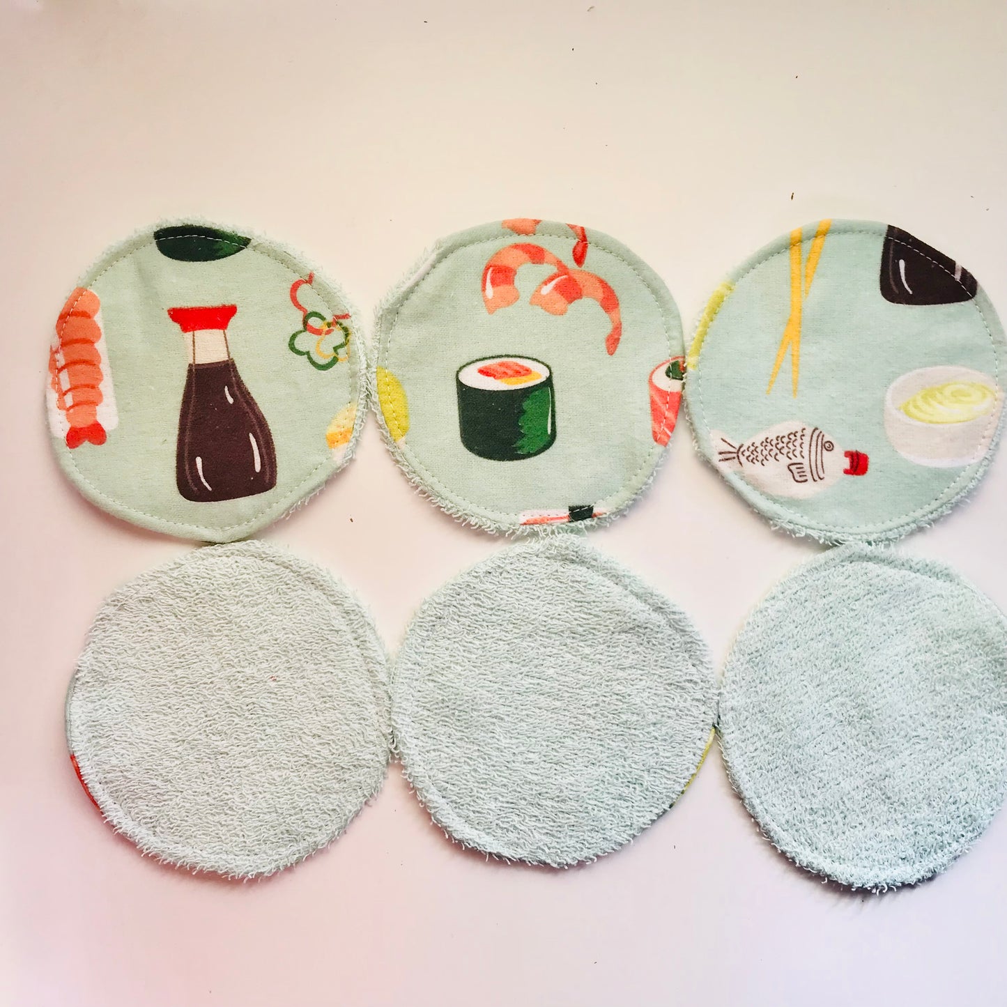 No Waste Reusable Make-up Remover Pads Wipes - flannel / towelling (set of 6)
