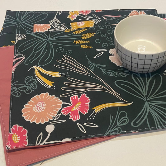 Reversible Placemats - Flower Ink with Musk Reverse (set of 4)