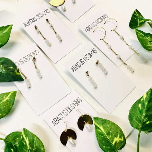 Pearlescent & Brass Dangle Earrings