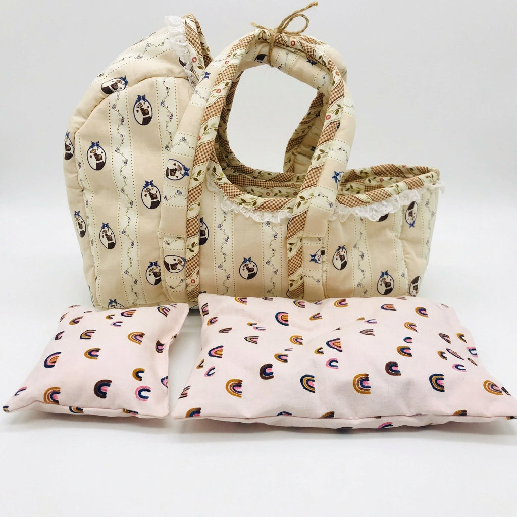 Cloth Carrier Dolls Basket Set with Blanket and Pillow