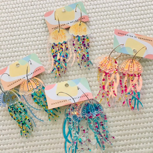 Novelty Acrylic Earrings - Three Piece Jellyfish