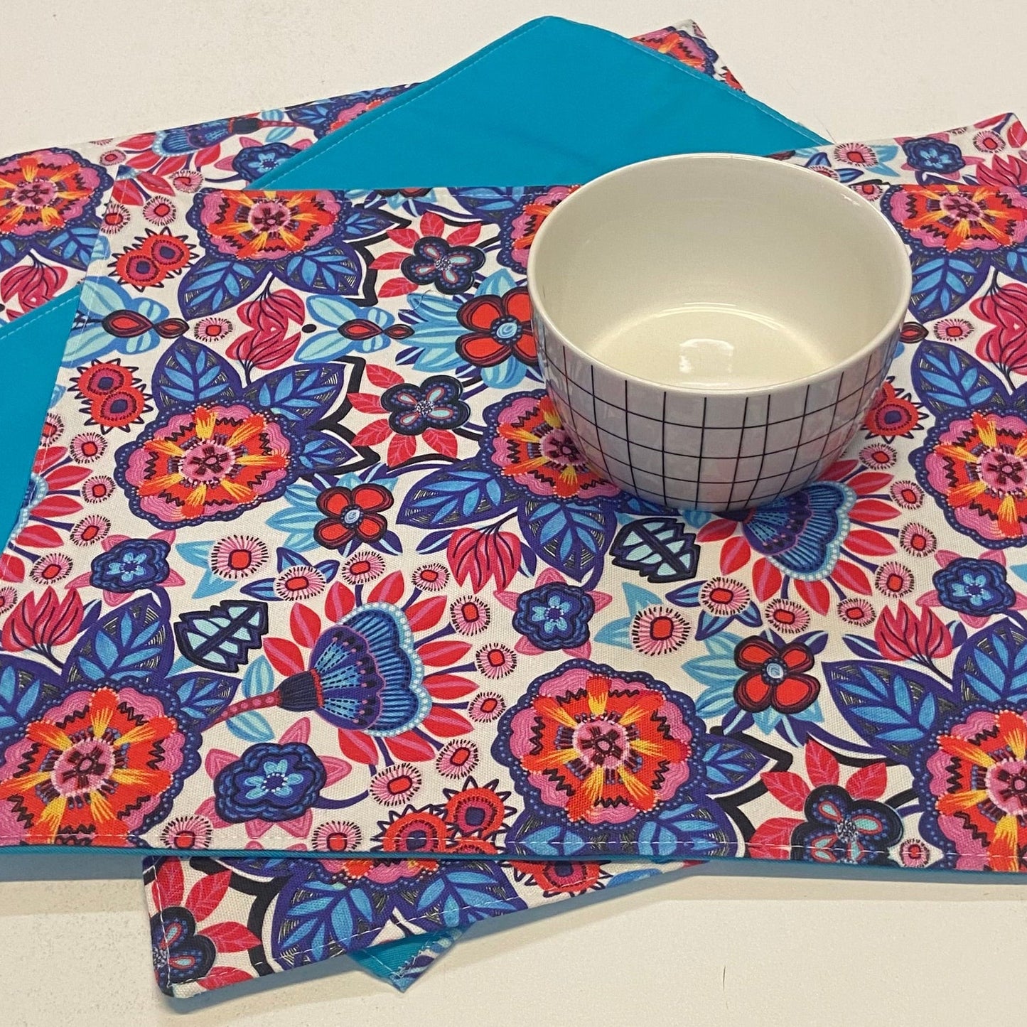 Reversible Placemats - Firework Floral with Teal Reverse (set of 4)