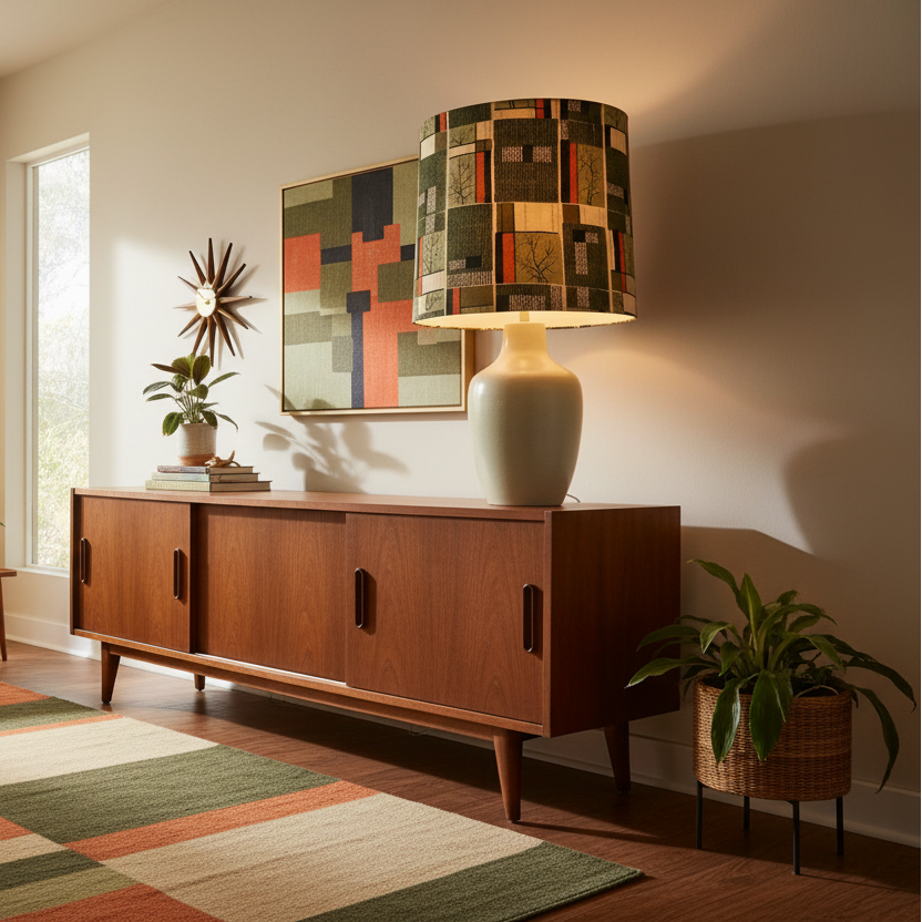 Custom Lamp Shade only - Barkcloth Vintage Tree Grid