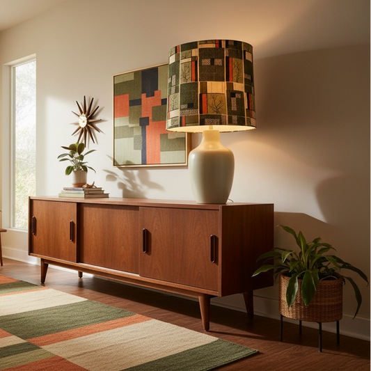 Custom Lamp Shade only - Barkcloth Vintage Tree Grid