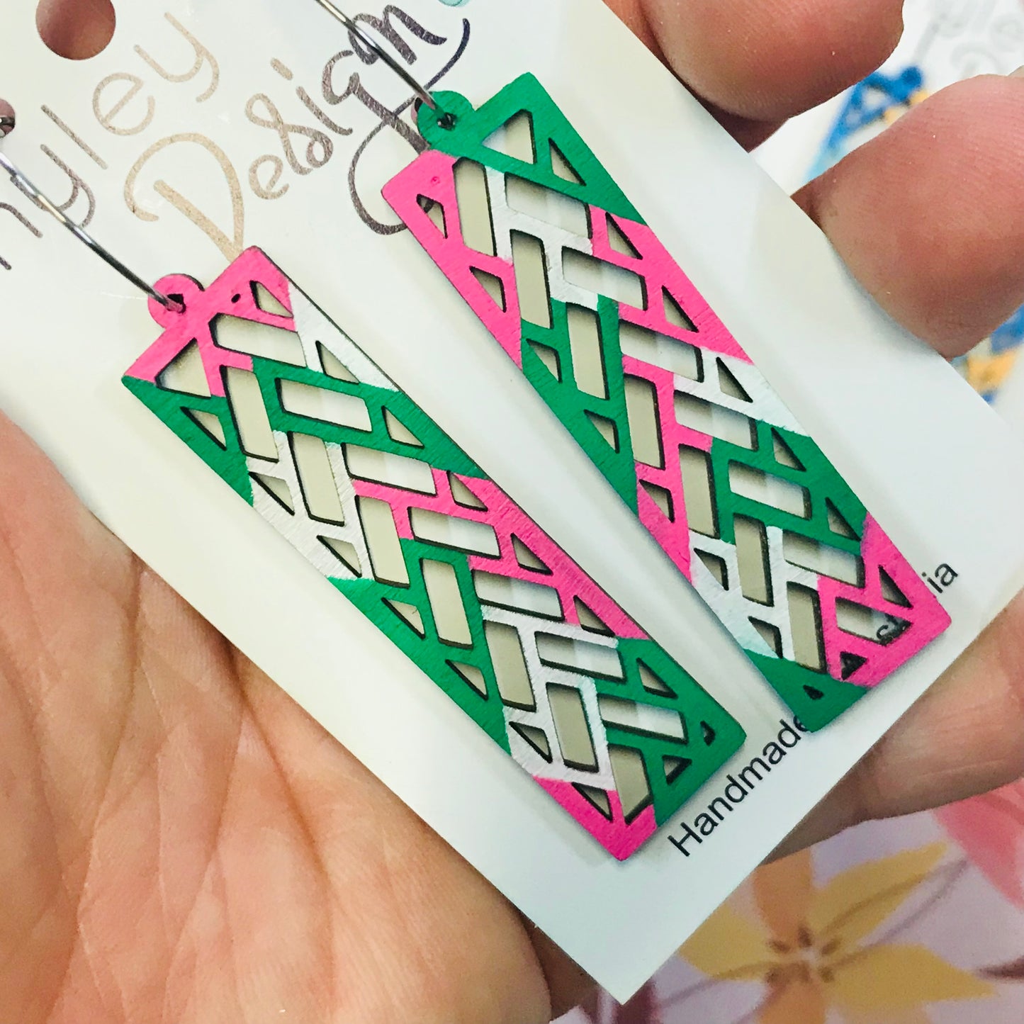 Wooden Boxed Grid Statement Earrings