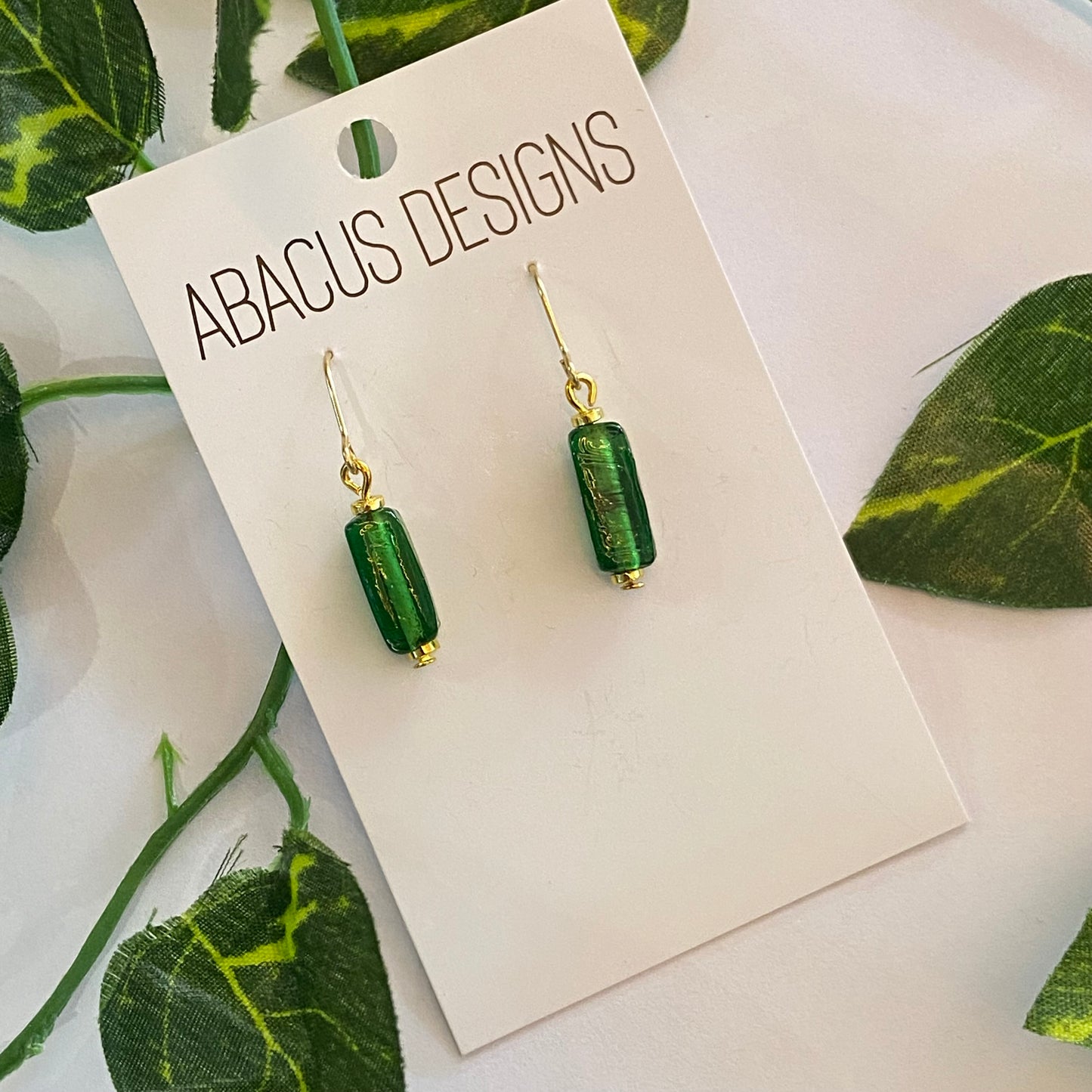 Colourful Glass & Brass Dangle Earrings