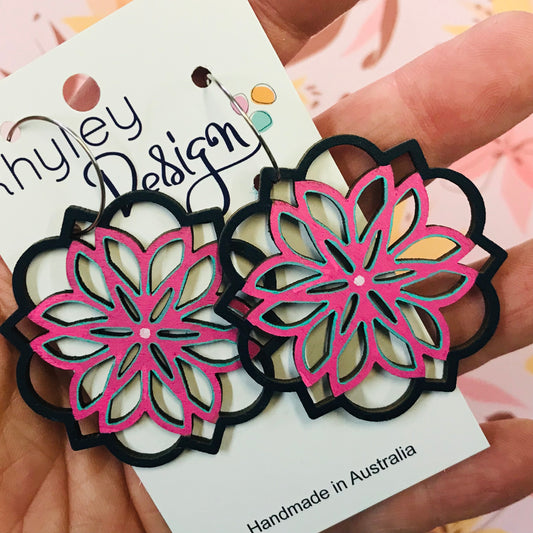Floral Wood Statement Earrings