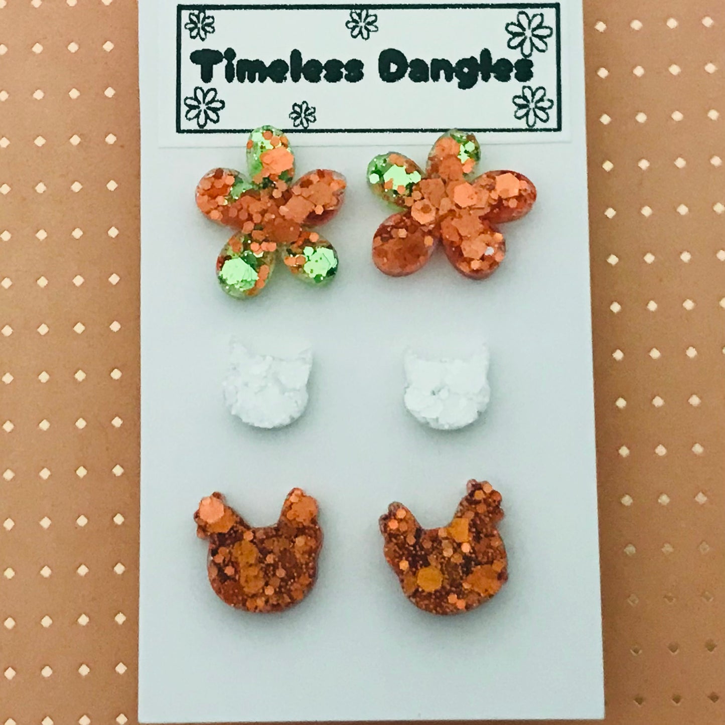 Novelty Resin Sparkle Stud Earrings - triple pack