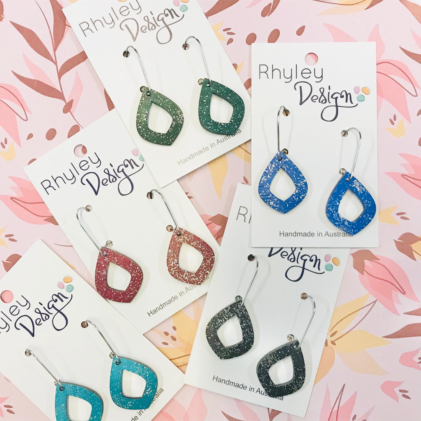 Diamond Sparkle Handpainted Wood Statement Earrings