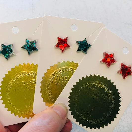 Novelty Resin Sparkle Stud Earrings - Christmas Stars