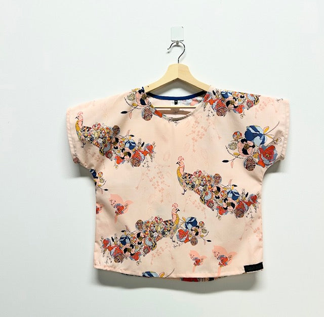 Women’s Handmade Short Sleeve Summer Top - PEACH PEACOCK / LARGE