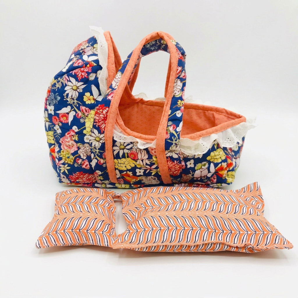 Cloth Carrier Dolls Basket Set with Blanket and Pillow