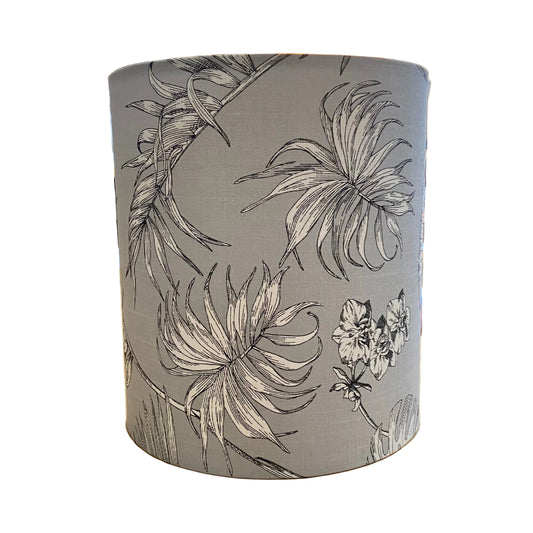 Mirrored Pewter Table Lamp with Monotone Palms Shade