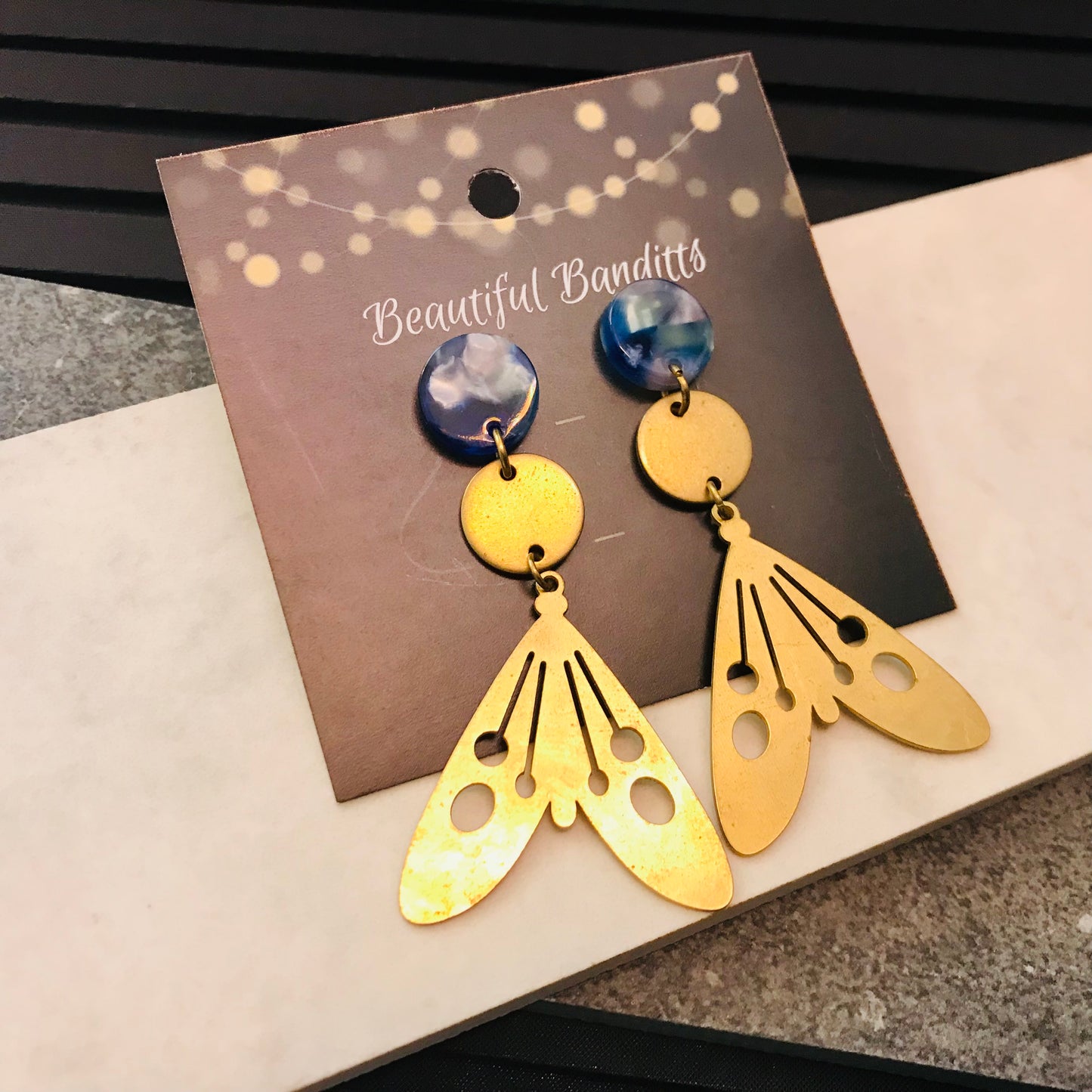 Mixed Metal and Resin Earrings - medium