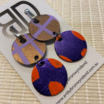 Hand painted leather bold statement earrings - Reversible Double Huggies (large)