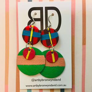 Hand painted leather bold statement earrings - The Stacked Dot