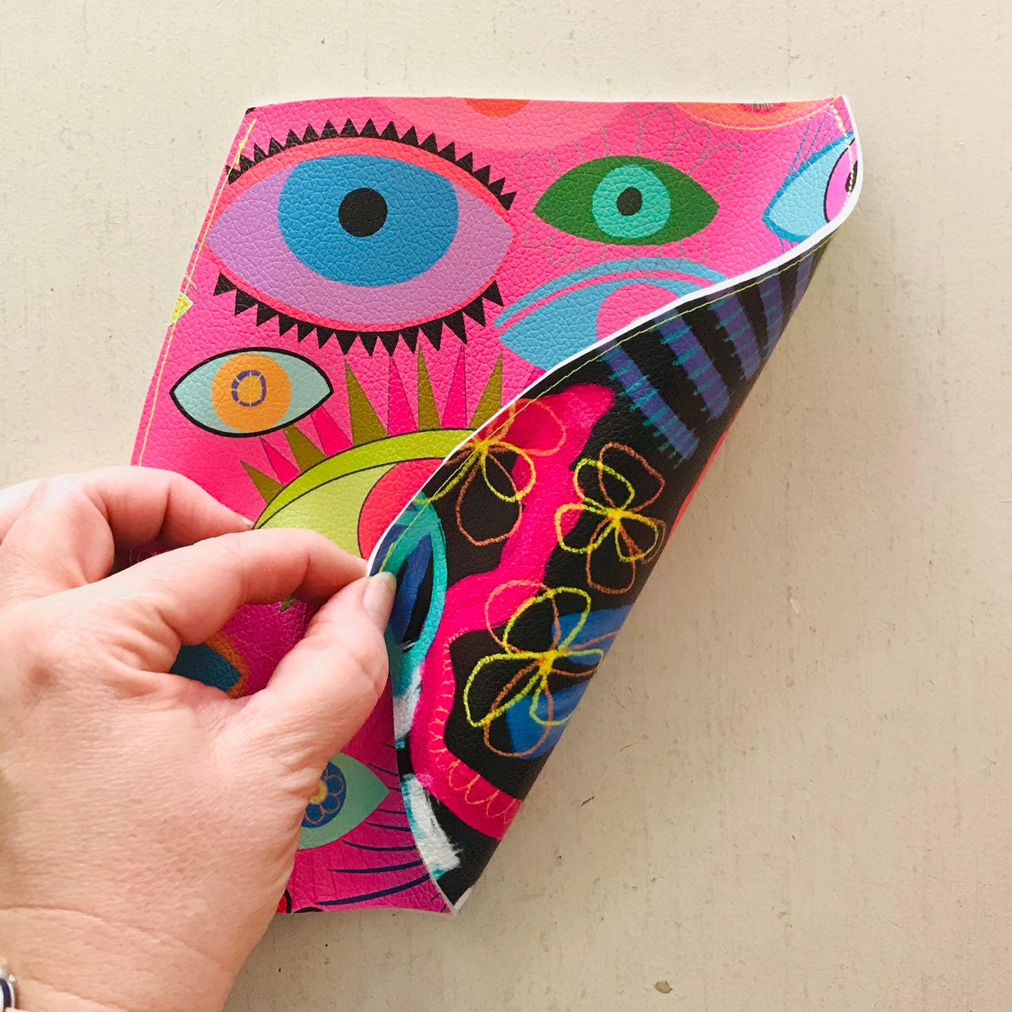 Hand Painted Vegan Leather Flat Vase