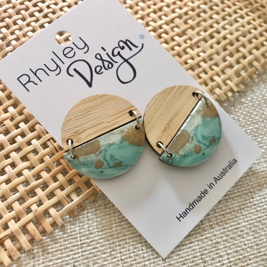 Two Piece Disc Wood Statement Stud Earrings