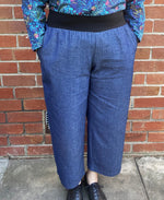 Women's Handmade Band Pants - Blue Denim