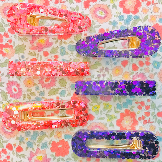 Resin Sparkle Hair Clips - Set of 3