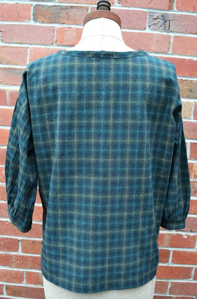 Women's Handmade Poet Top - Forest Check