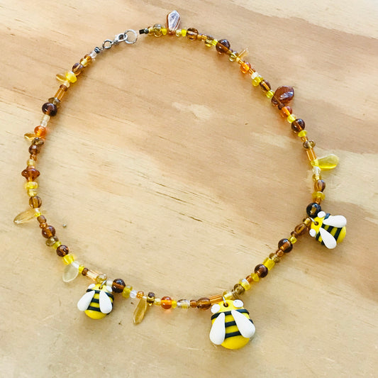 Handmade Polymer Clay & Glass Bead Necklace - BEES