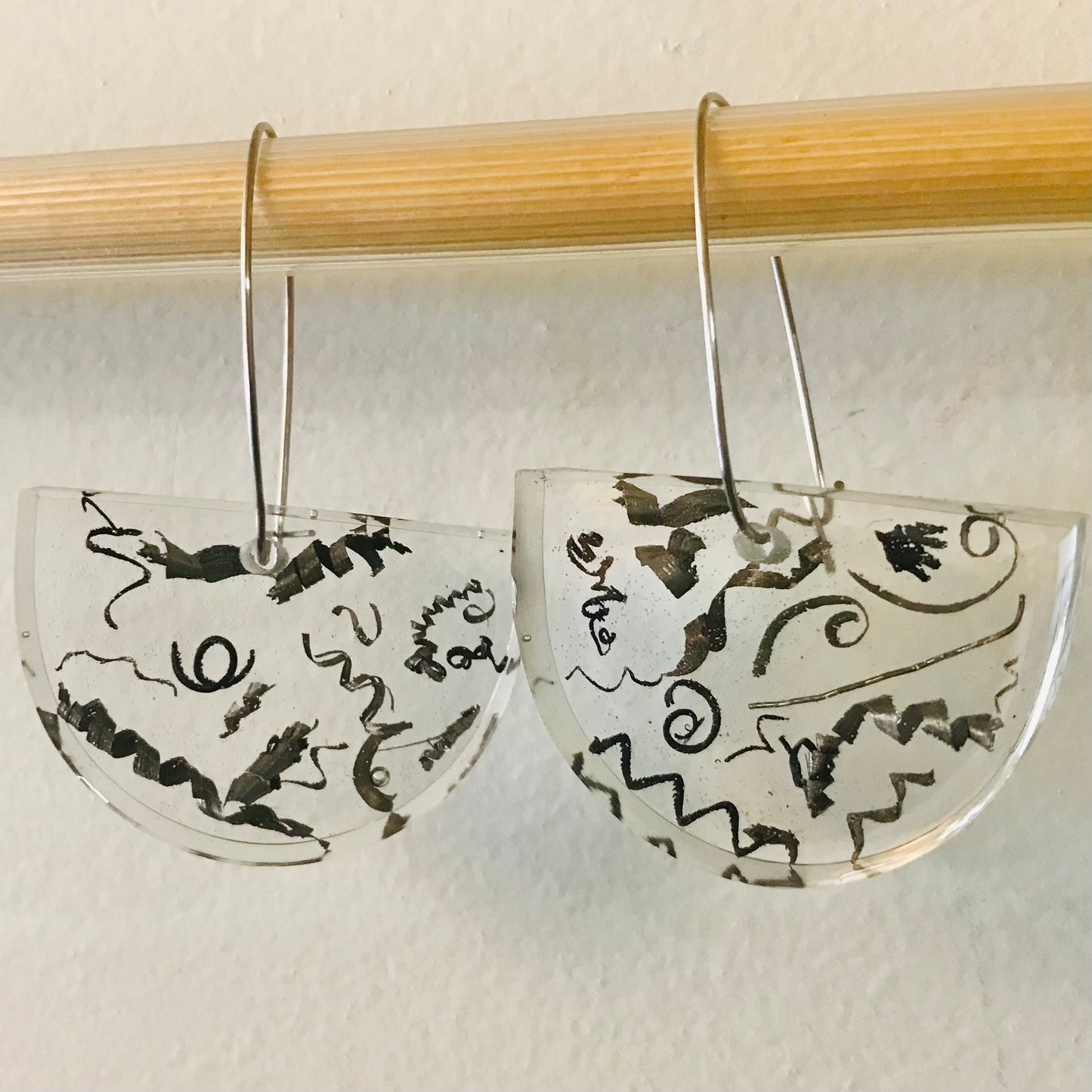 Clear Resin Lichen & Metal Shaving Earrings (large)
