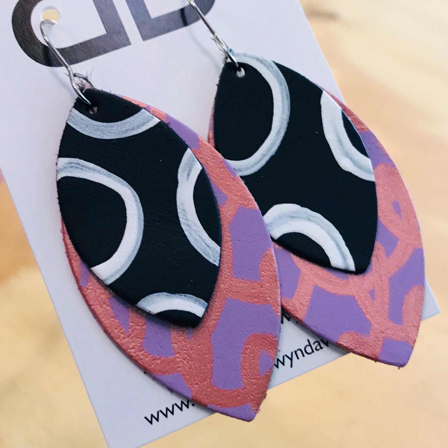 Hand painted leather earrings - The Orbi