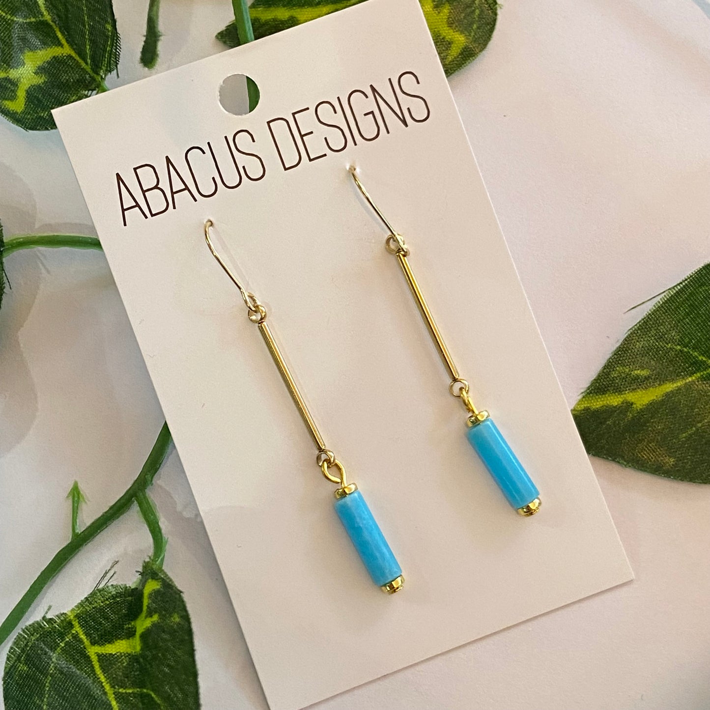 Colourful Glass & Brass Dangle Earrings