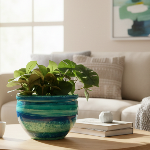 Alcohol Ink Extra Large Planter Pot - Blue Horizon