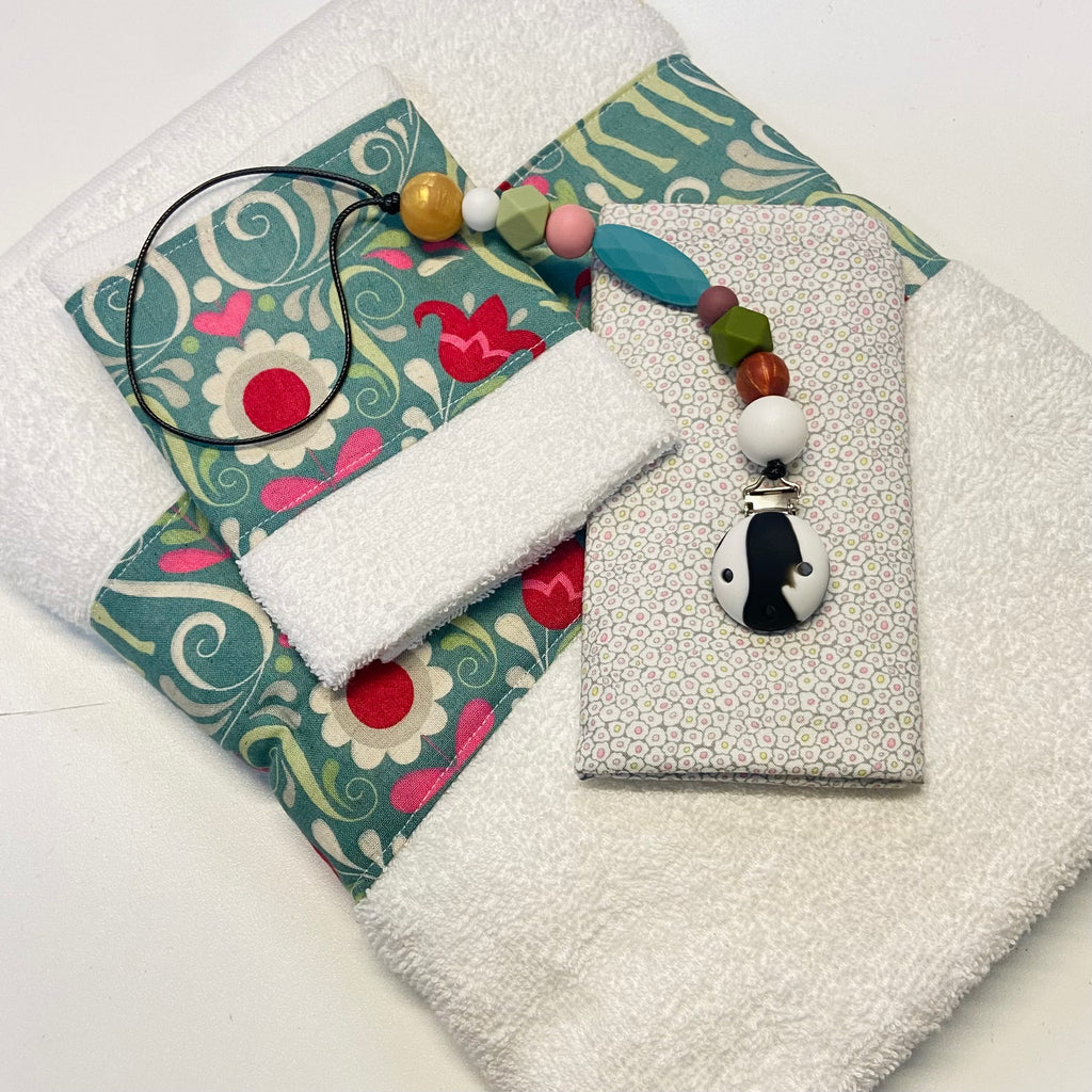 Gift Box - Towel, Face Washer, Burp Cloth & Silicone Dummy Clip