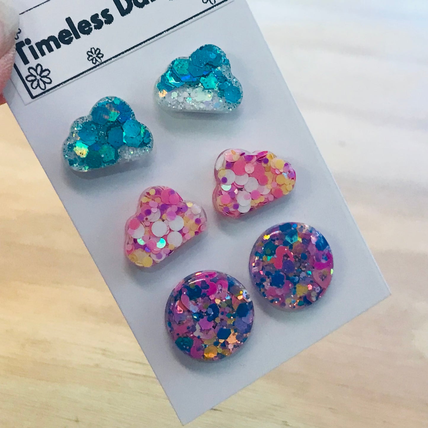 Novelty Resin Sparkle Stud Earrings - triple pack