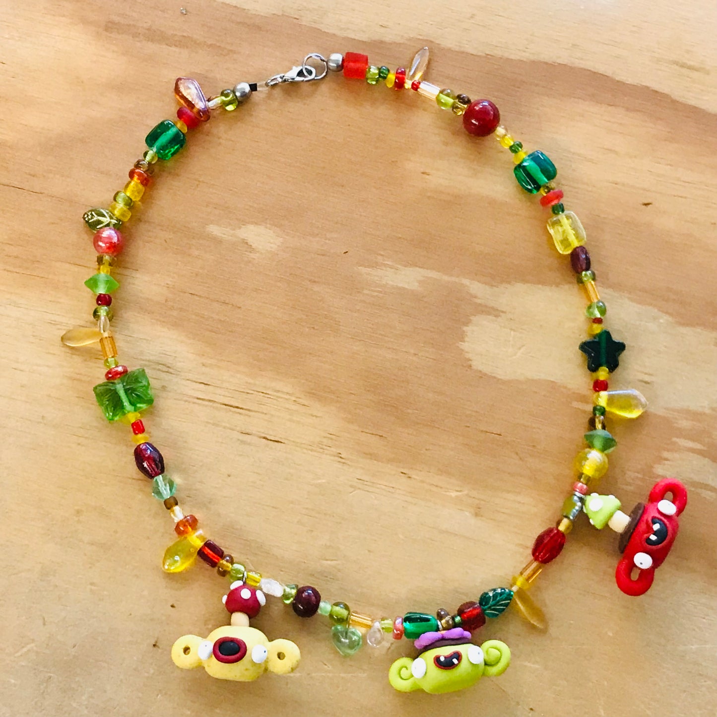 Handmade Polymer Clay & Glass Bead Necklace - POT PLANTS