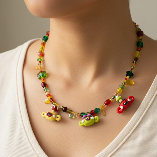 Handmade Polymer Clay & Glass Bead Necklace - POT PLANTS