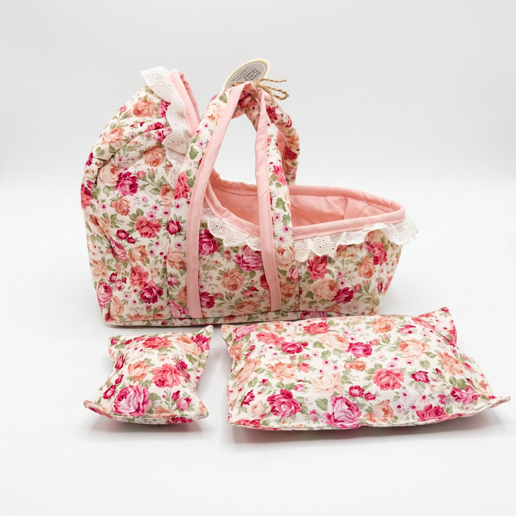 Cloth Carrier Dolls Basket Set with Blanket and Pillow